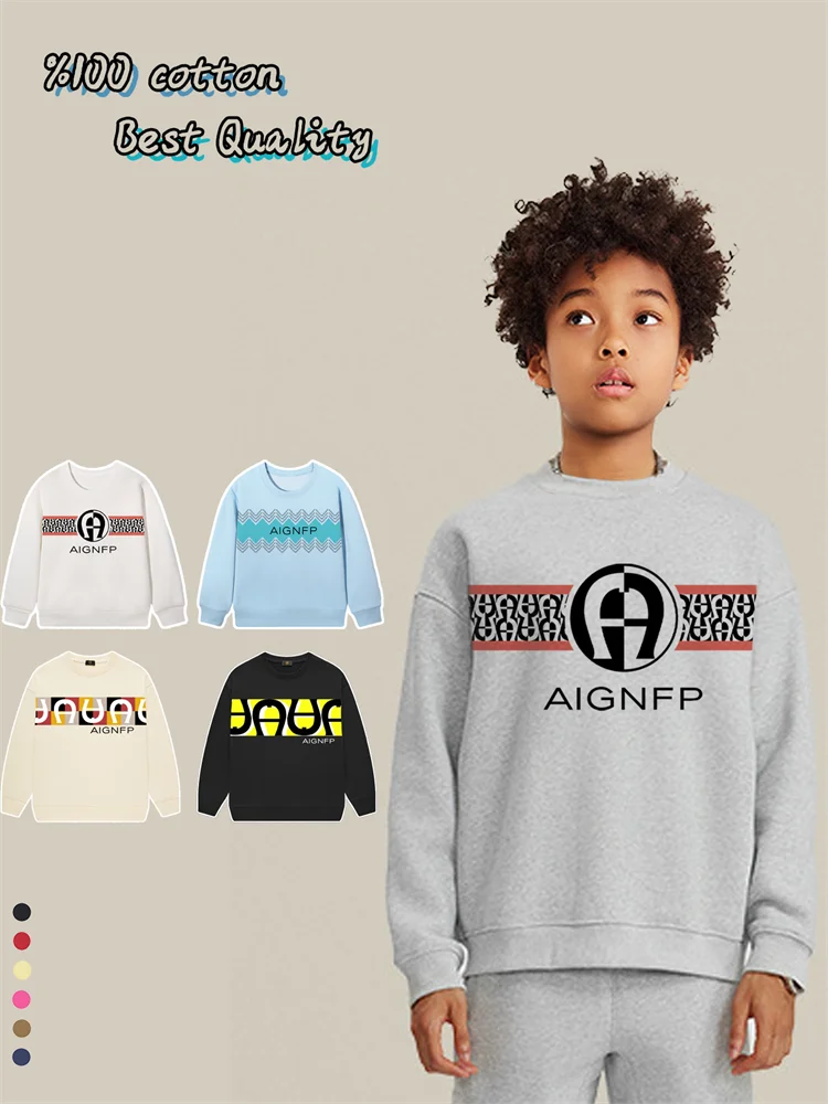 High end children's clothing 2026 New winter Fashion Kids sweatshirt Leisure streetwear Striped letter print Baby boy pullover