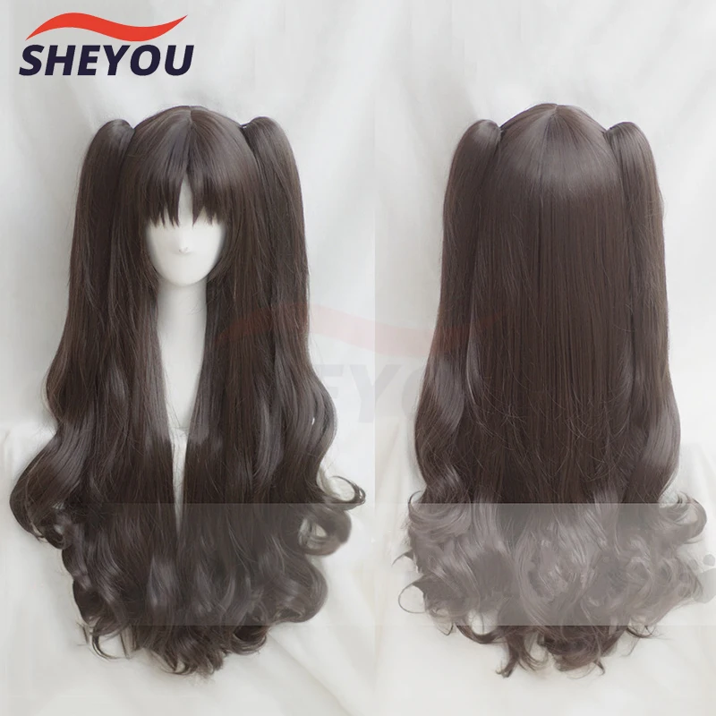 Game Fate/Stay Night Rin Tohsaka 80cm Long Curly Brown Ponytail Heat Resistant Hair Cosplay Costume Wig + Track + Wig Cap