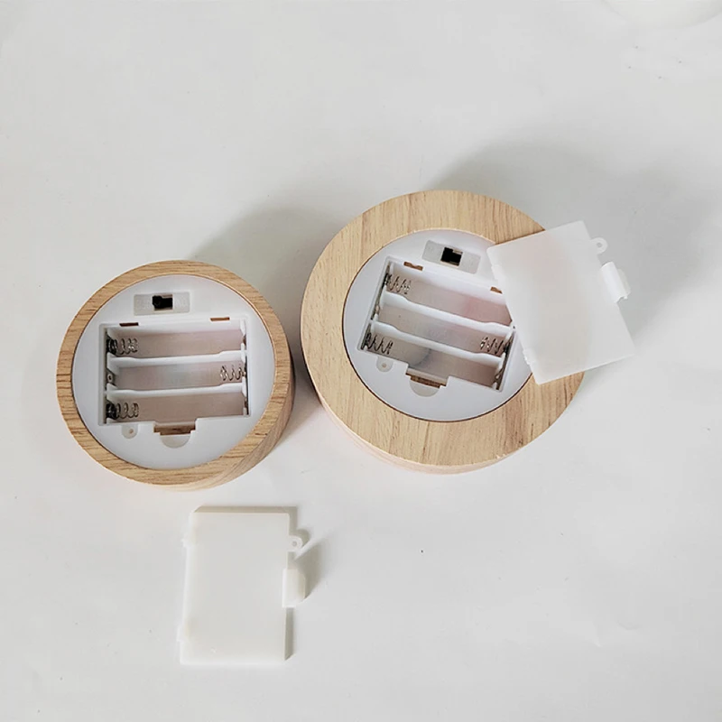 3D Crystal Glass Resin Balls Wooden Display Stand Holder Round 8cm 10cm Warm Cold Light Led Base Operated by AAA Batteries