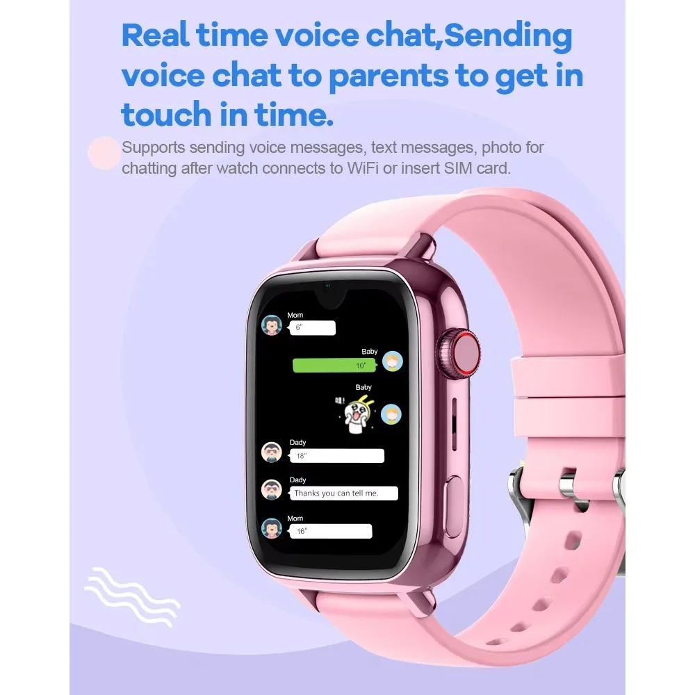 Reloj inteligente 4G para niños, videollamada bidireccional, GPS, WiFi, LBS, rastreador, batería de 800mAh, reloj inteligente para niños