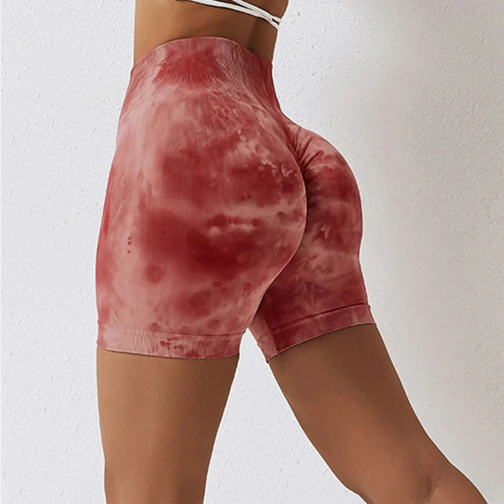 Tie Dyed Yoga Shorts Women's Splash Dyed Seamless Yoga Shorts Gym Push Up Sports Fitness Shorts High Waist Tight Yoga Shorts