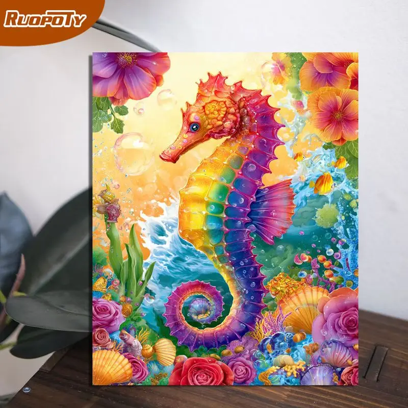 PhotoCustom اللوحة حسب عدد الزهور الباندا الرسم على قماش رسمت باليد الفن هدية DIY صور حسب عدد الحيوانات أطقم المنزل ديسمبر