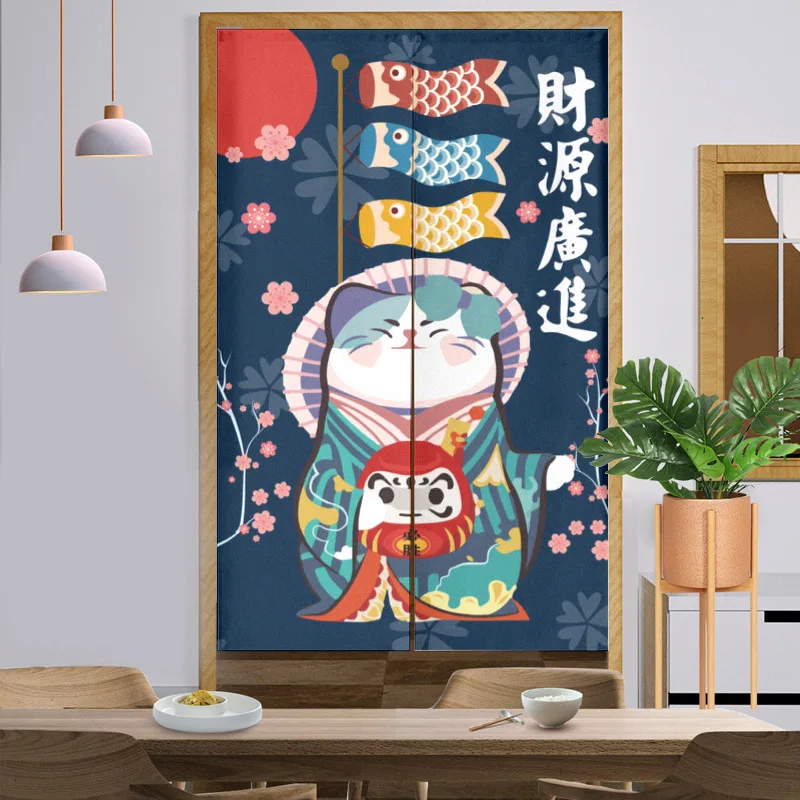 Japanese Style Beckoning Cat Blocking Door Curtain Half Curtain Home Partition Curtains