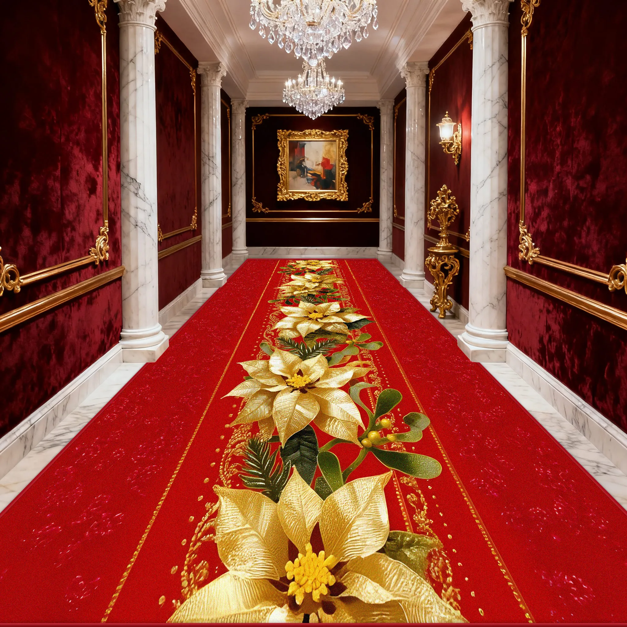Hallway Carpet Golden Flower Red Hall Carpet Path To Floor in The Corridor Runner Rug Doorway Kitchen Aisle Mat Size Customized