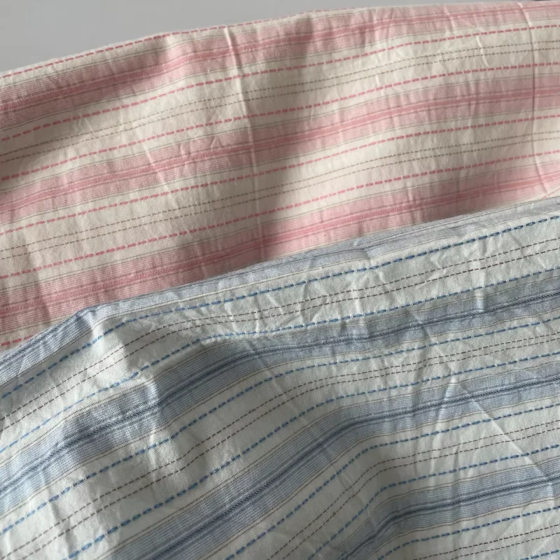 

Pink and blue woven striped stitching embroidered pure cotton fabric for shirt, dress, pants, clothing DIY fabric