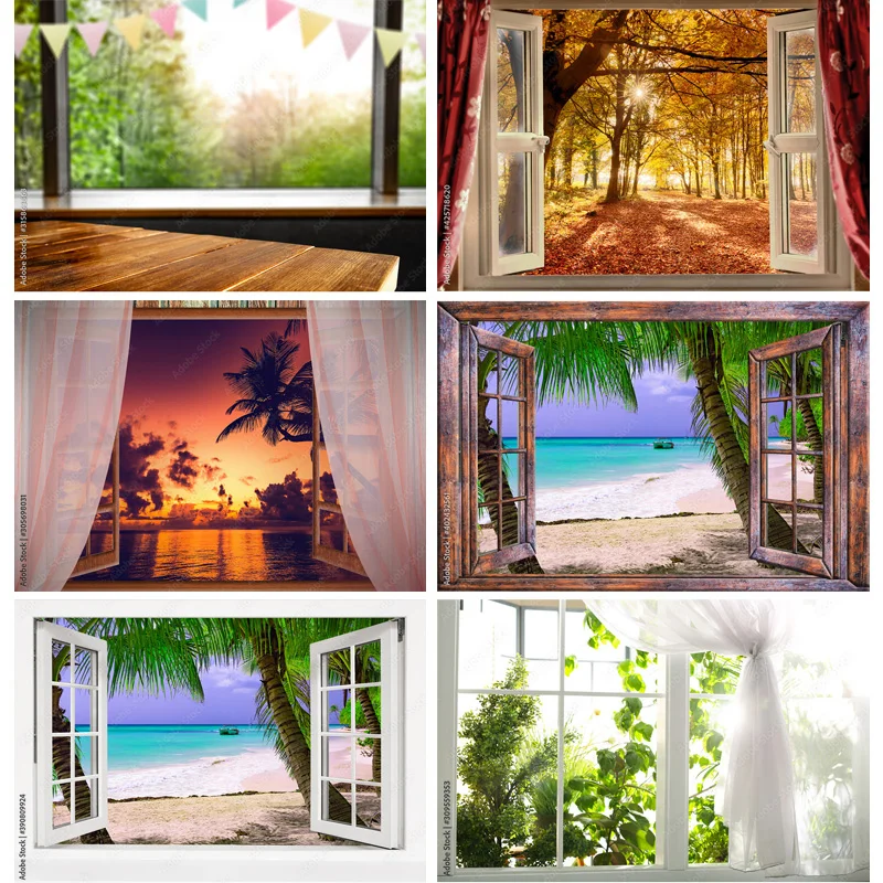 Художественный тканевый пейзаж за окном фоны для фотосъемки реквизит Цветочное дерево пейзаж портрет фото фон 2236 CH-05