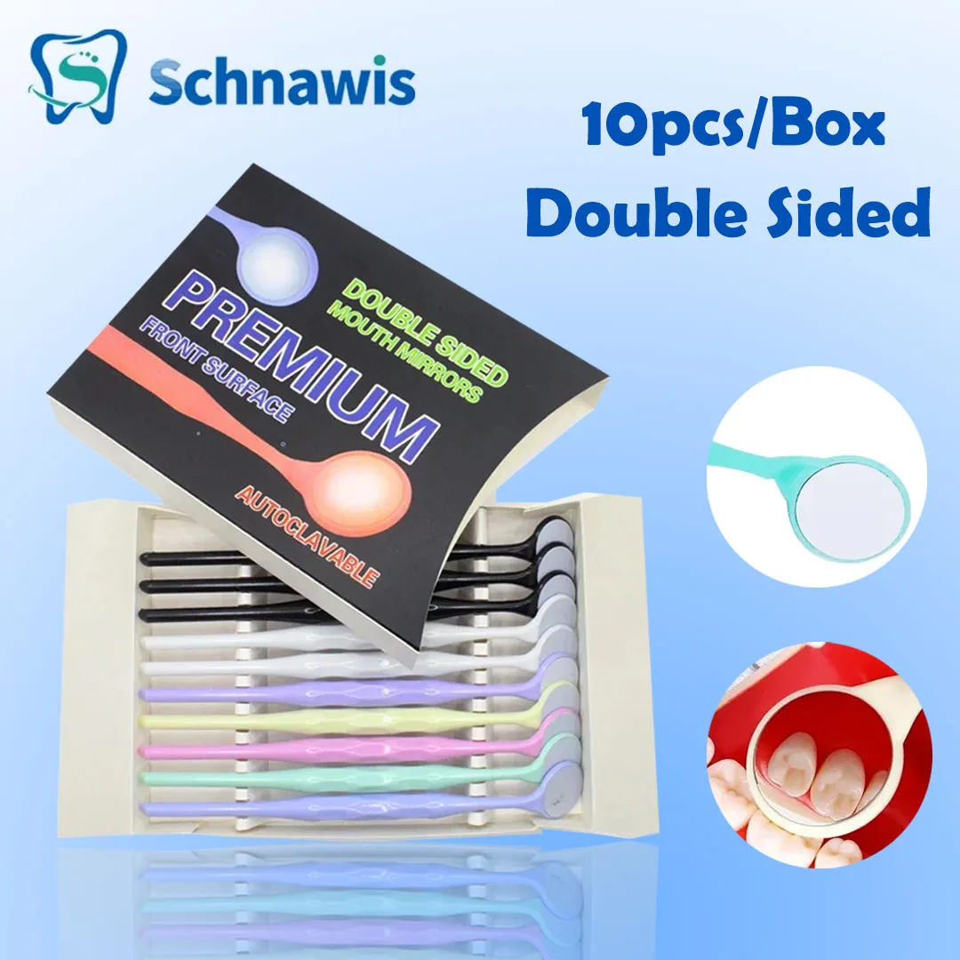 Espejos dentales de doble cara, reflectores de examen de superficie Autoclavable con mango, herramienta de blanqueamiento Dental, 10 unids/lote por caja