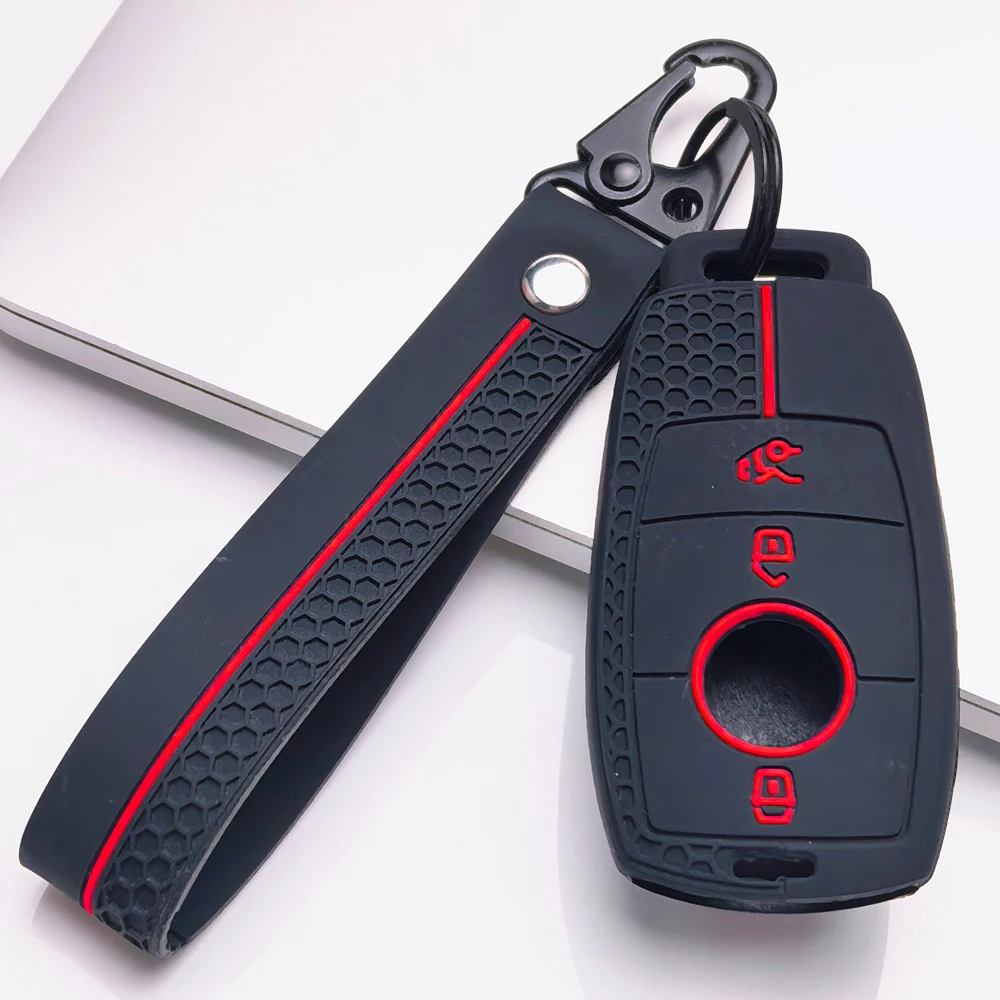 Protective Silicone Key Cover For Mercedes Benz A Class B Class C Class E Class S Class CLA CLS GLA GLB GLC with swivel clip