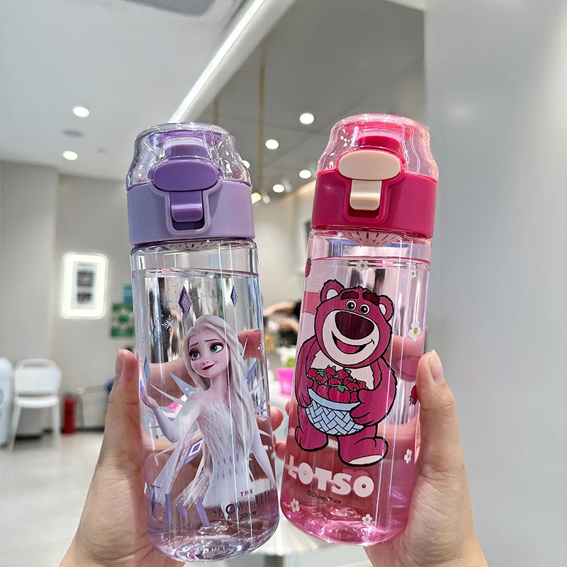 Hot Disney Princess 550ml Water Cup Drinking Children Portable Water Bottle Plastic Strawberry Bear Cartoon Large Capacity Girls