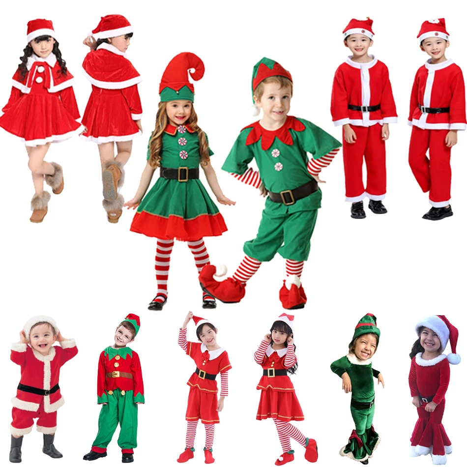 

New Kids Christmas Santa Claus Costume Children Dress Up Clothes With Hat Baby Girl Cosplay Tutu Red Dresses Carnival Party Gift