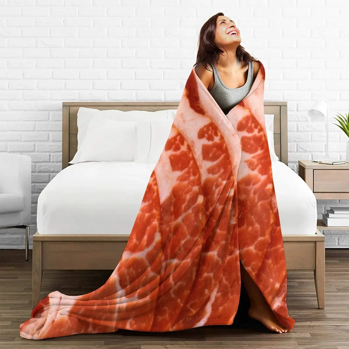 Bacon Flannel Blankets Fresh Pork Meat Ham Warm Soft Throw Blanket for Outdoor Travelling Cute Bedspread Sofa Bed Cover