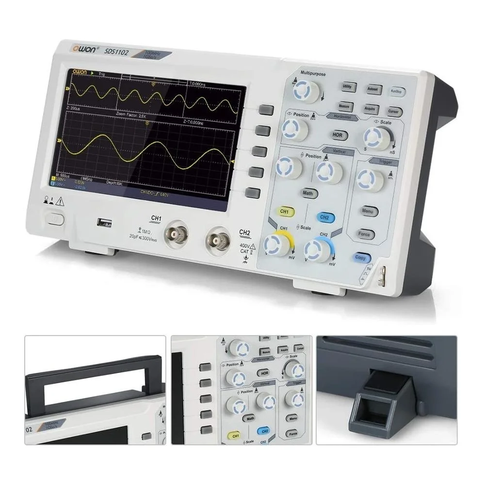 OWON SDS1102 SDS1202 Oscilloscope 2-Channel Digital Oscilloscopes 100MHZ Bandwidth 1GS/s High Accuracy Oscilloscope