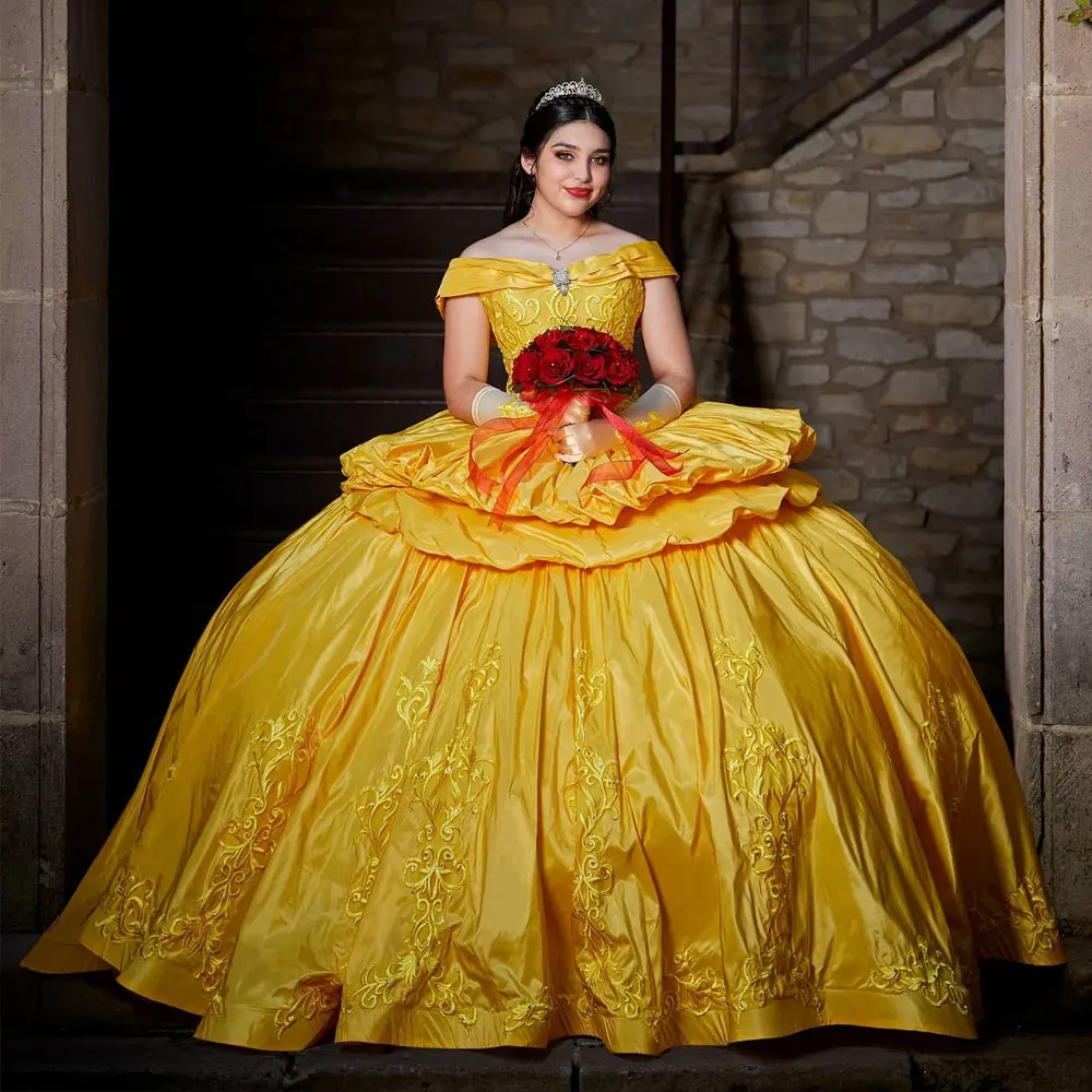 Yellow Quinceanera Dress 2024 Princess Sweet 15 16 Years Birthday Party Gown Beauty and the Beast Cosplay Miss Pageant Ruffle