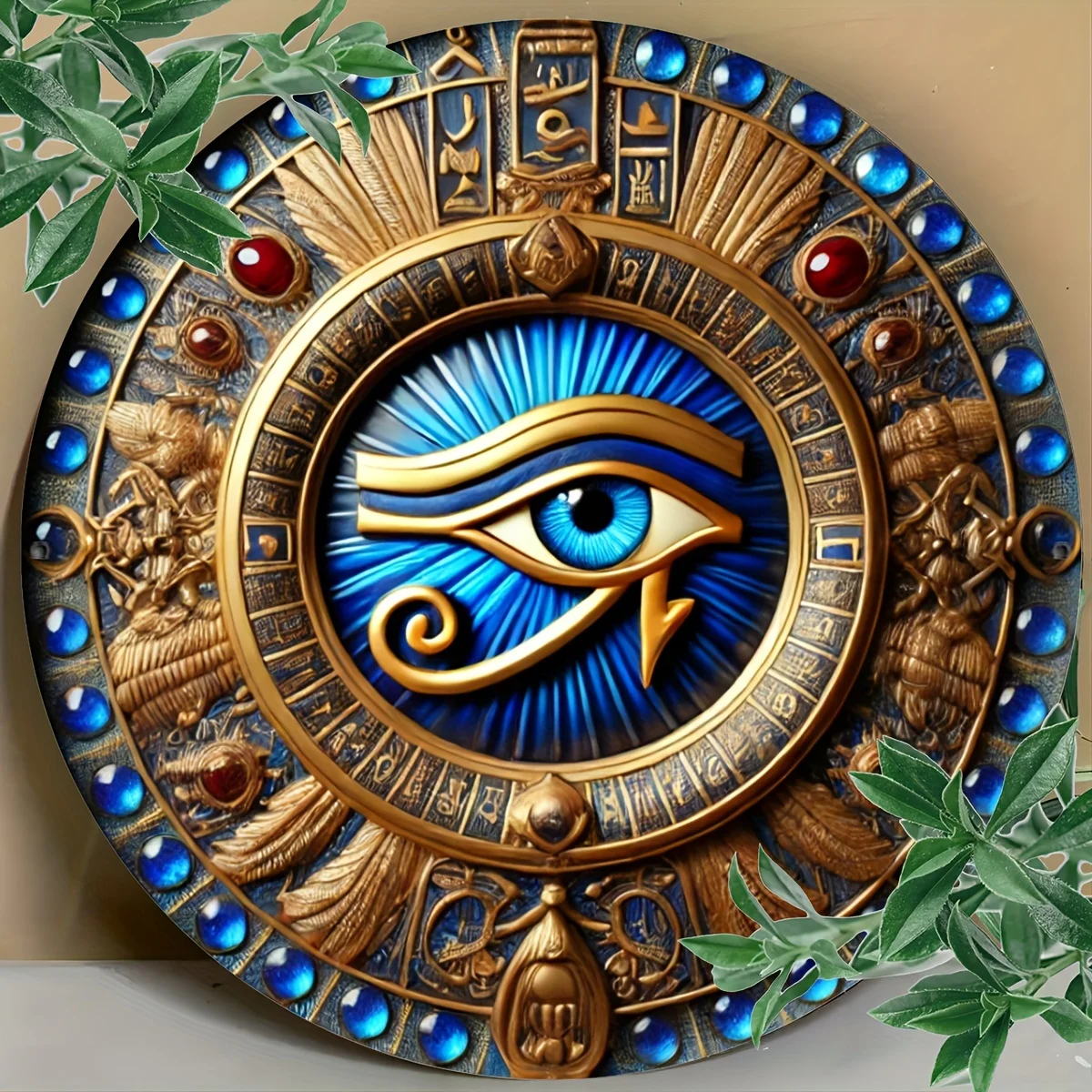 Ancient Egyptian Eye of Horus Symbol Wall Art, 8-Inch Iron Metal Decor, UV Printed Mythological Emblem