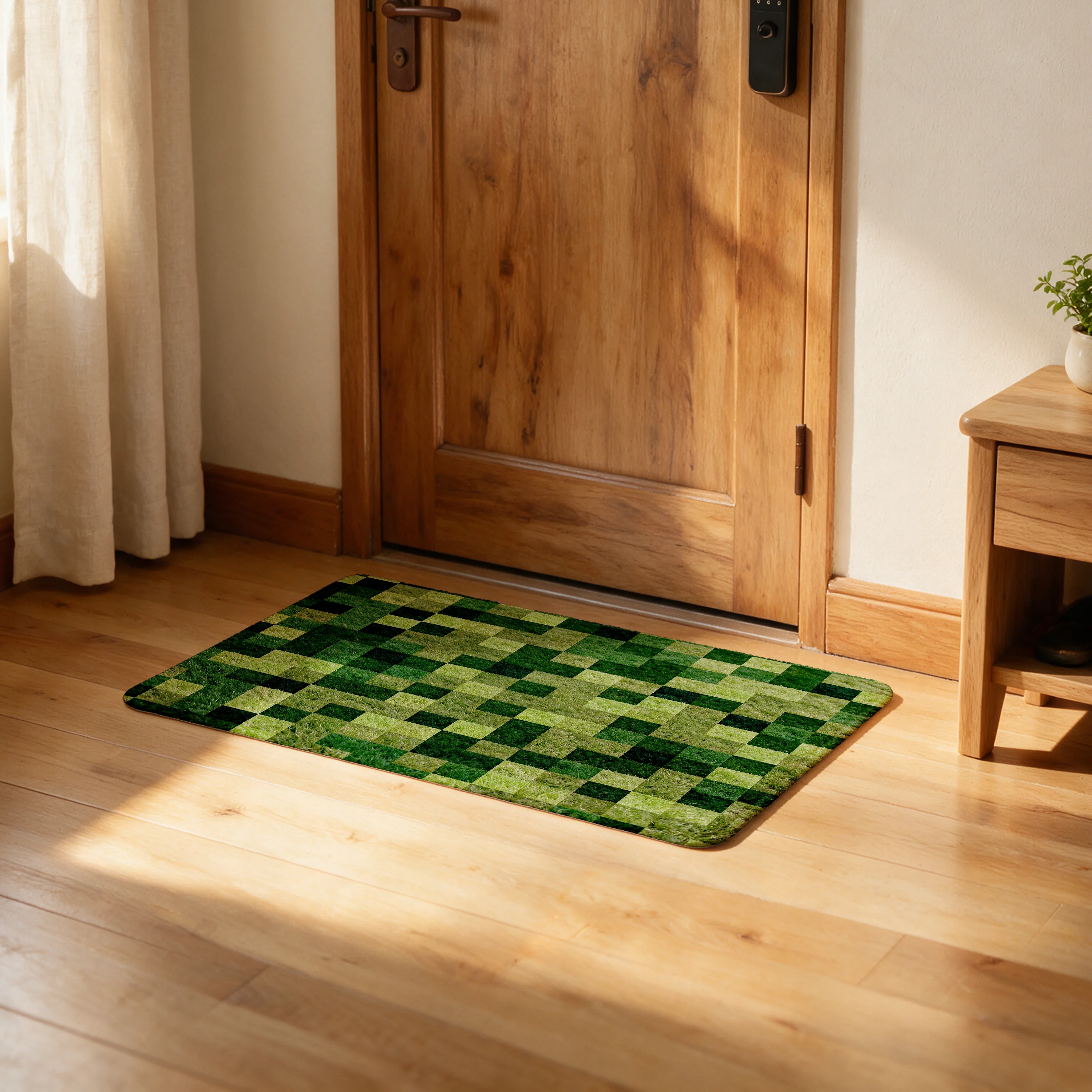 Modern Green and Black Geometric Checkered Pattern Area Rug for Living Room Hallway Indoor Outdoor Floor Mat Decoration Carpet