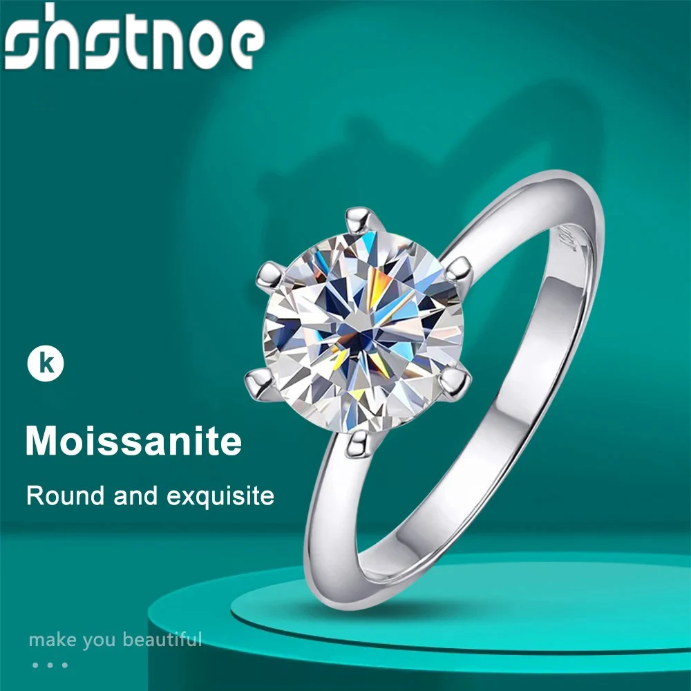 

SHSTONE D VVS Moissanite Rings for Women 6 Prong Classic Trendy Solitaire Engagement Wedding Band GRA Certified 925 Sliver Ring