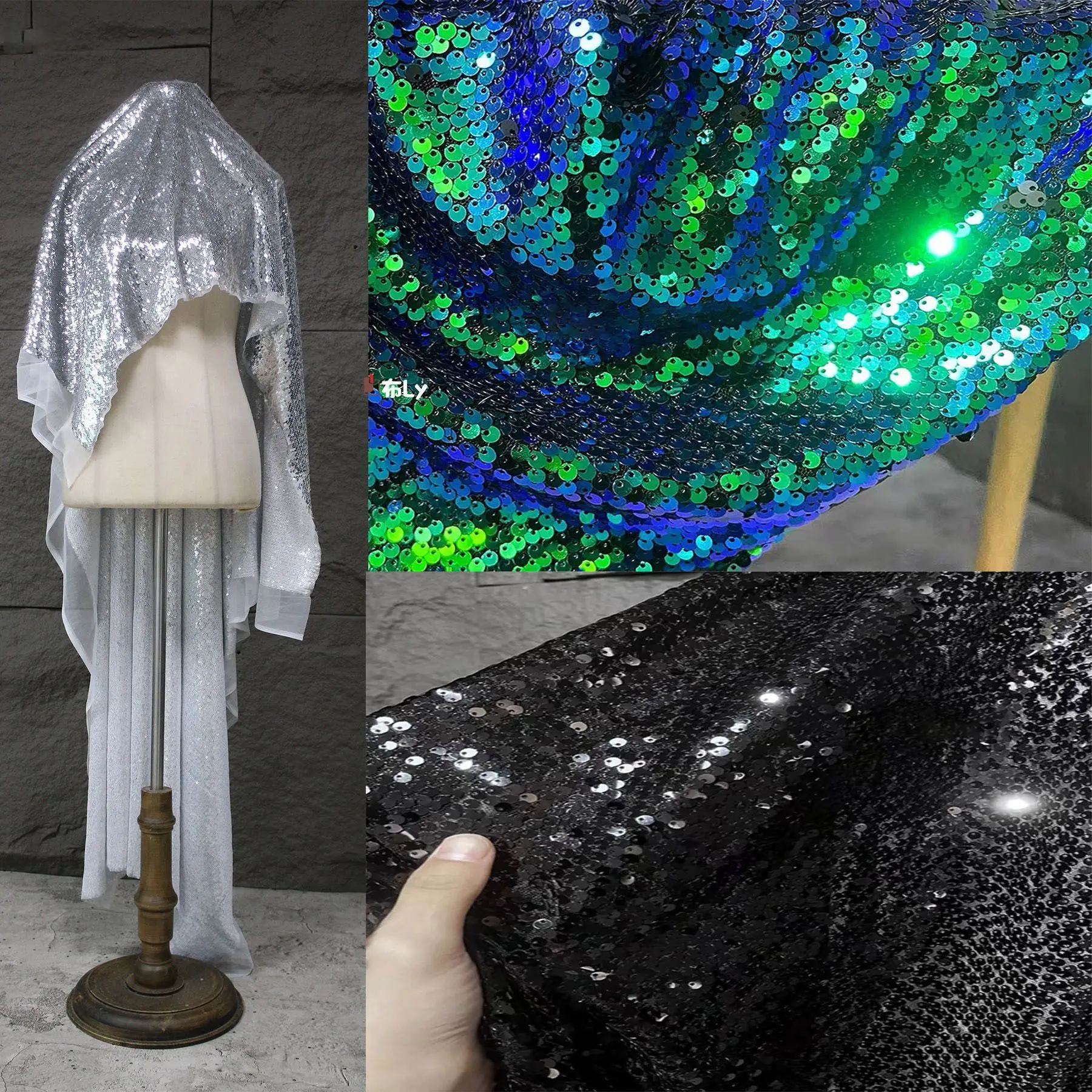 Silver-white fish scale sequined fabric, special for wedding dress design, wedding shooting background decoration accessories
