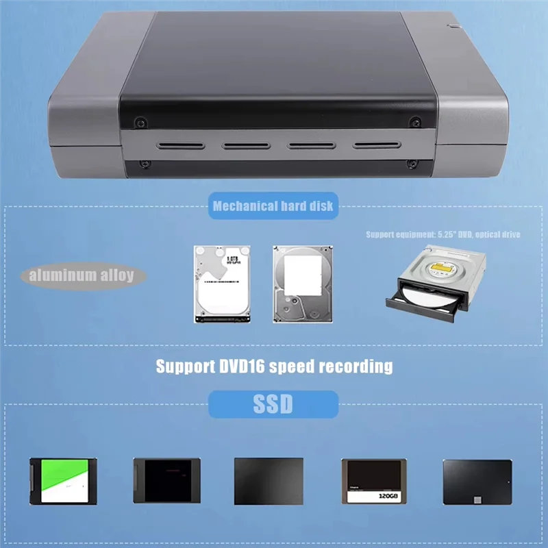 Caja de carcasa HDD SSD de 5,25 pulgadas USB3.0 a SATA caja de disco duro externo compatible con DVD SSD HDD caja de disco duro 16 velocidades