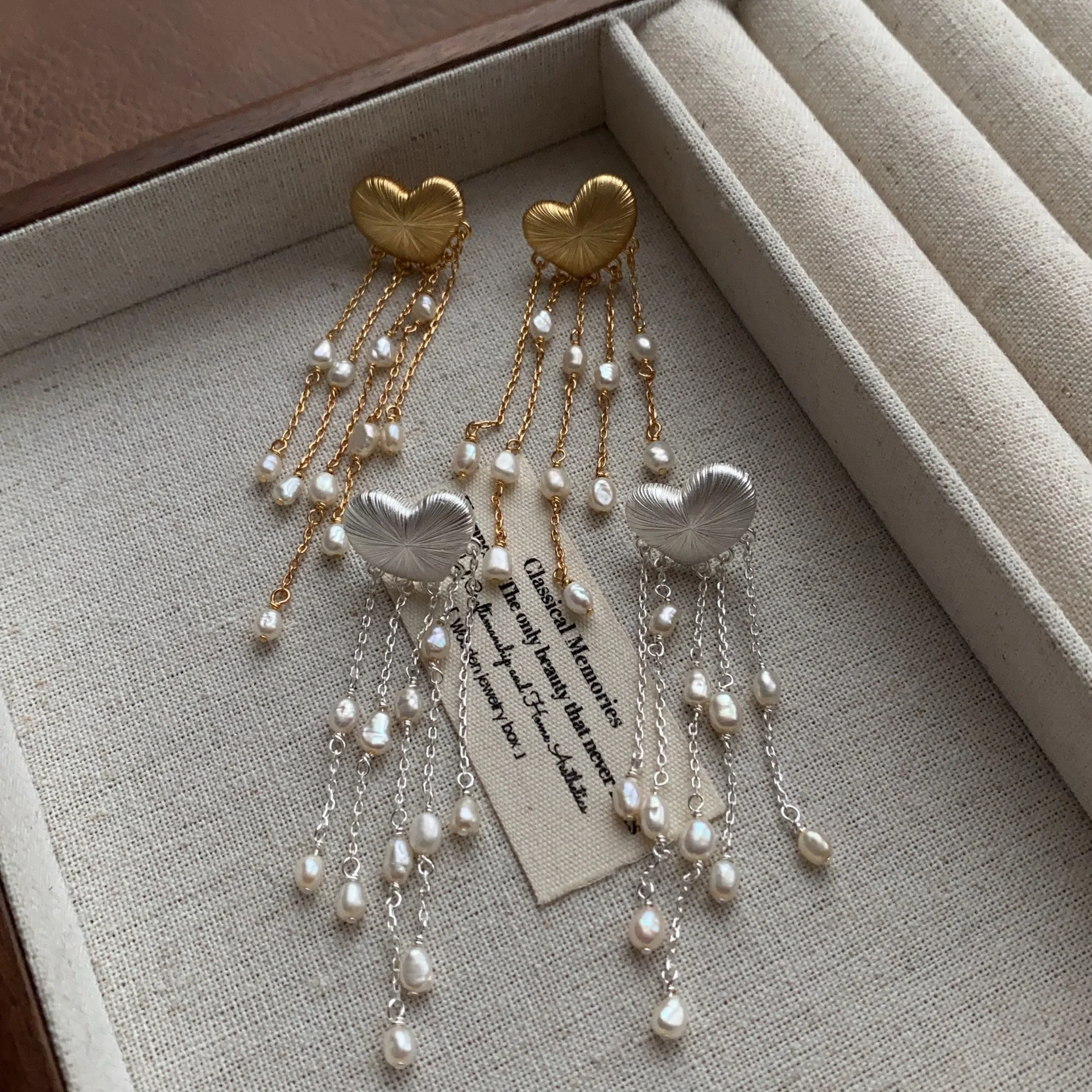 

Vintage Heart Pearl Tassel Drop Earrings Fashion Elegant Daily High-End for Women