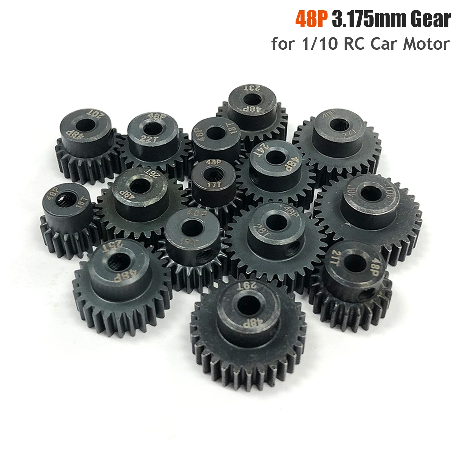 5PCS 48DP 3.175mm 16T-30T Optional Black Steel Metal Pinion Motor Gear For 1/10 Axial Scx10 Rc Model Car Motor