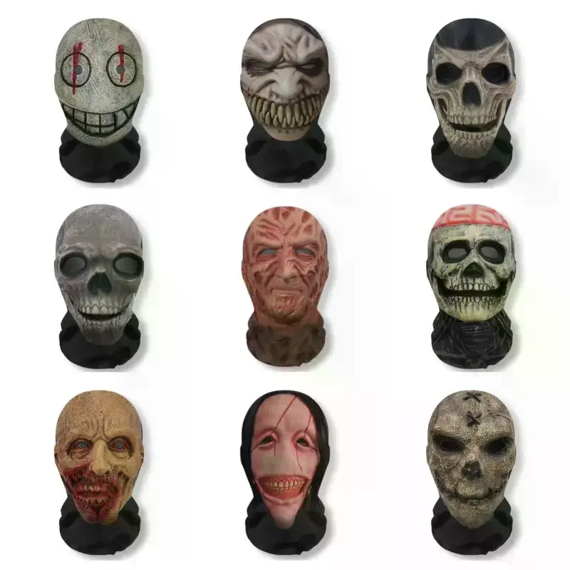 Halloween Ghost Face 3D Printed Mask Stretch Mesh Full Face Mask Skull Headdress Funny Party Halloween Horror Cosplay Props