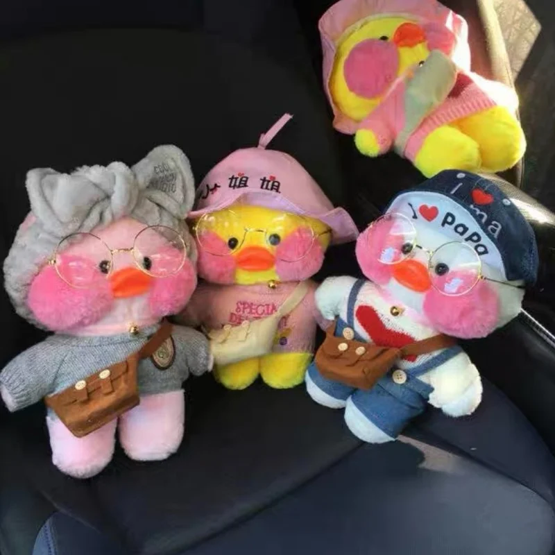 

Cute Hyaluronic Acid Plush Duck Doll With Round Glasses Gray Bow Knit Sweater Crossbody Bag Stuffed Toy Birthday Gift For Girls