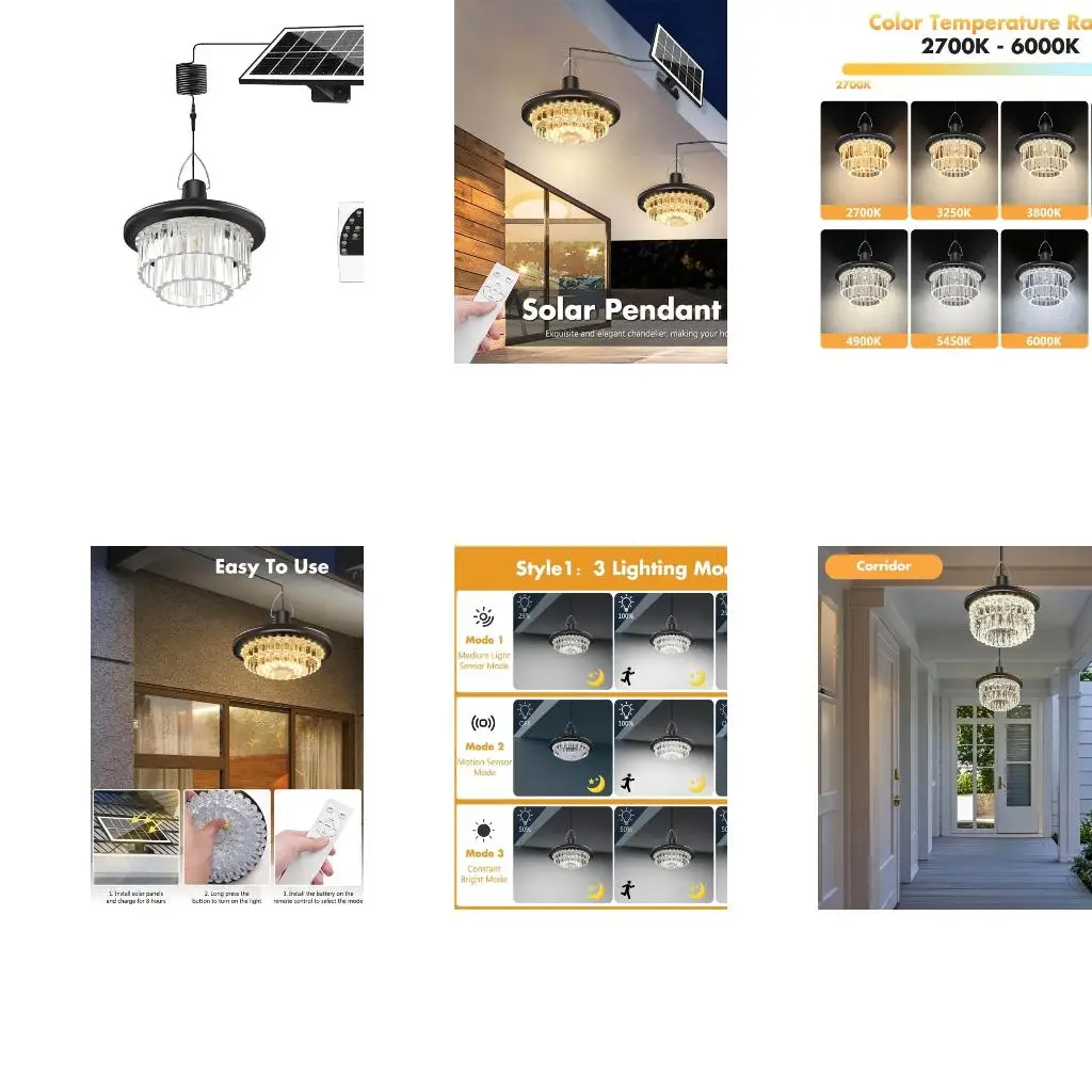 Solar Crystal Chandelier Outdoor Light Weatherproof ABS Acrylic Design Auto Dimming for Garden Patio Decoration