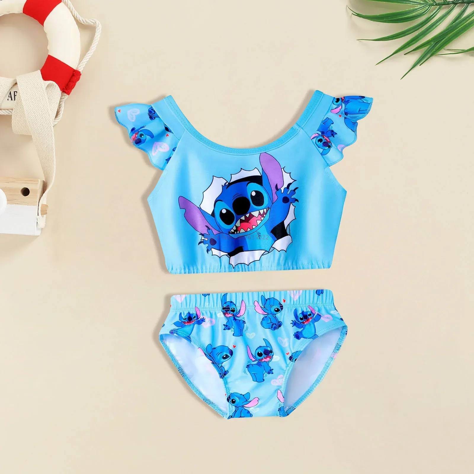 Disney Stitch Girl Swimsuit Swimming Lilo & Stitch Kawaii Ruffle Edge Swimwear Anime Surrounding Popular Clothing Gift