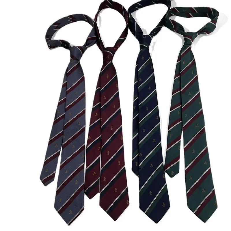 Japanese College Style 7CM Anime Ties Ship Anchor Embroidery Striped Tie for Man Women Students Cosplay Daily Uniform Neckties