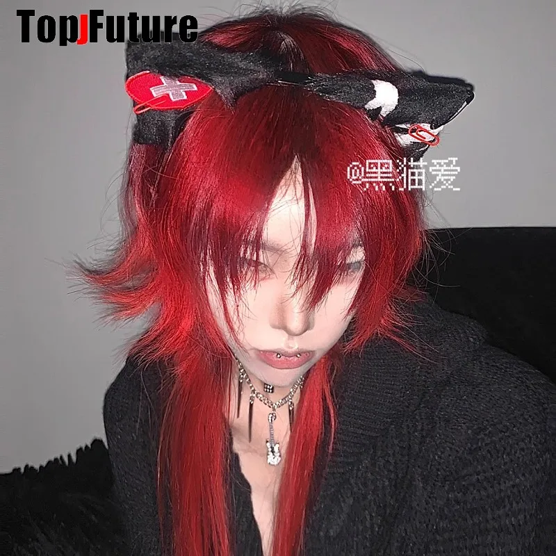 Women Y2K Girl Harajuku Halloween Gothic Punk Lolita Injured Cat ear Wolf Ear Cosplay Party Hairband First aid Medical headband