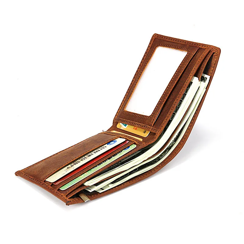 Men's Vintage Leather Short Wallet with Crazy Horse Craftsmanship