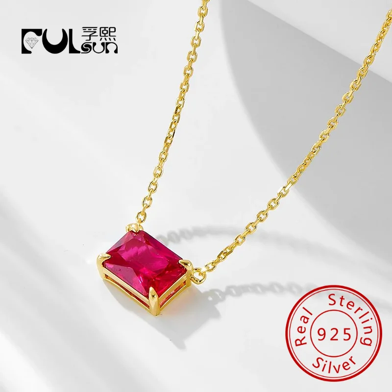 

Classic Jewelry 925 Sterling Silver 18k Gold Plated Red Gem Stone Cz Zircon Ruby Pendant Necklace For Women