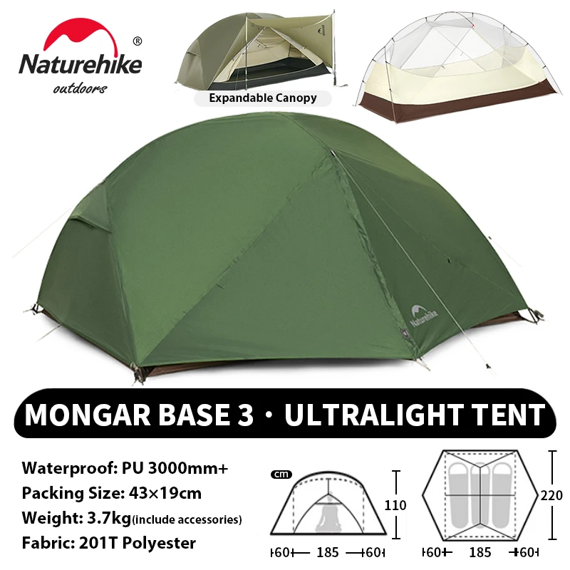 Naturehike Mongar UL PRO 1-3 人用テント 20D 超軽量旅行防水