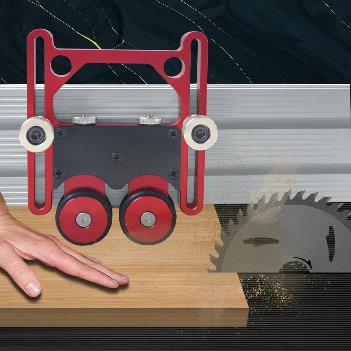 

Multi-purpose Clear-Cut Anti Rebound Safety Pushing Auxiliary Tool Adjustable Stock Guides - Roller Guides Feather Loc Board