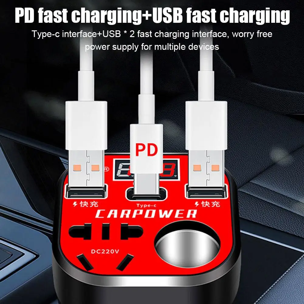 Car Power Inverter 12V/24V DC1 10V-220V Converter USB 3.0 Charging Port Smart Led Display Socket Charger Car Accessories