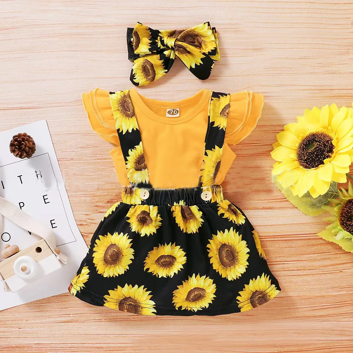 Newborn Baby Girls Romper Summer  Bow Floral Romper Sunflower head flower Dress Infant Jumpsuit Girl Clothes Suspender Dress