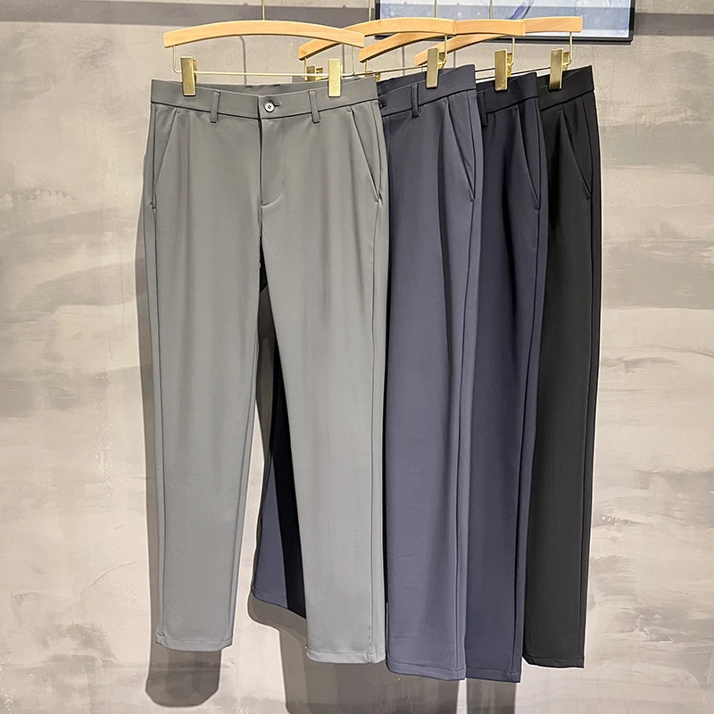 Pantaloni da abito elasticizzati di fascia alta per uomo 2024 autunno nuovi vestiti da uomo tubo dritto pantaloni larghi da lavoro