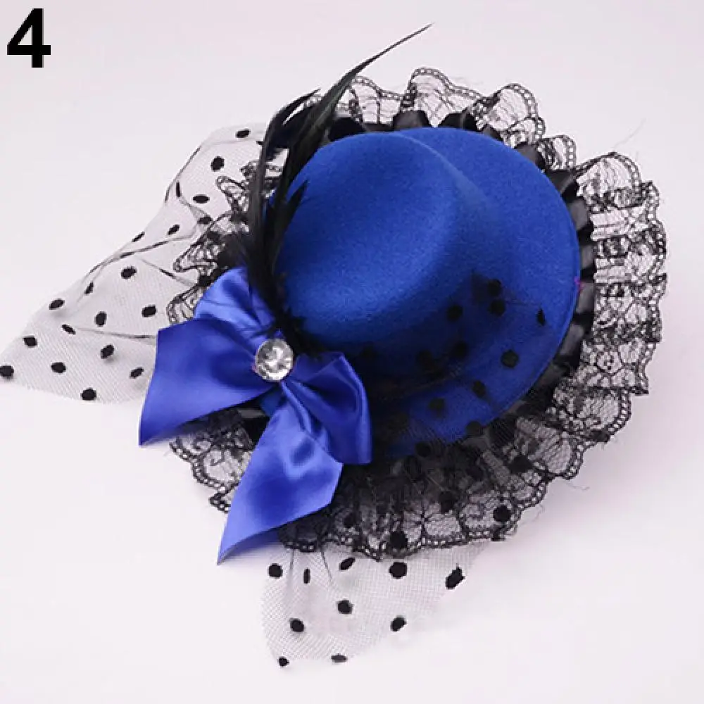 Performance Headwear Mini Top Hat Cap Bowknot Ribbons Lace Fascinator Hair Clip Costume Cosplay Headdress