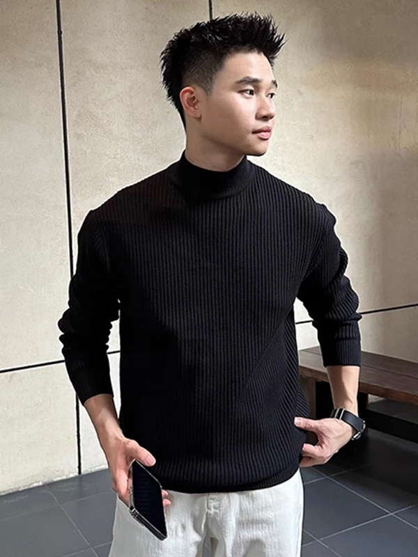 

Теплый удобный мягкий длинный вязаный свитер све све с высоким воротником в вертикальную полоску, базовый слой, повседневный мужской свитер