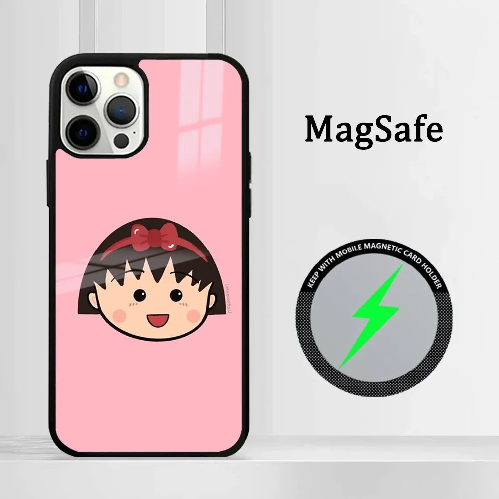 Cherry Cute M-Maruko chan Anime Phone Case For iPhone16 15 14 13 12 11 Pro Max Plus Mini Mirror Magnetic Cover