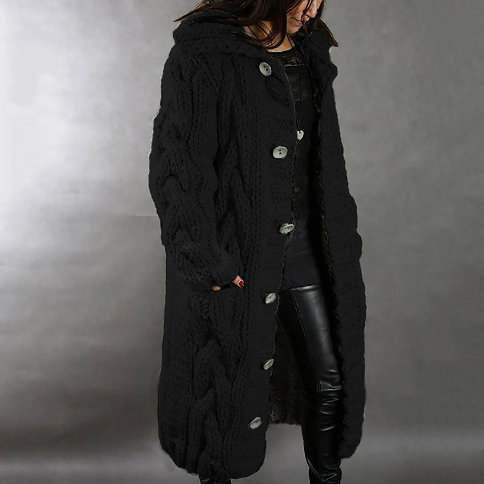 

2024 Ladies New Cardigan Oversized Sweater Coat Fashion Sweater Autumn Spring Long Button Solid Color Women Knitwear Outerwear