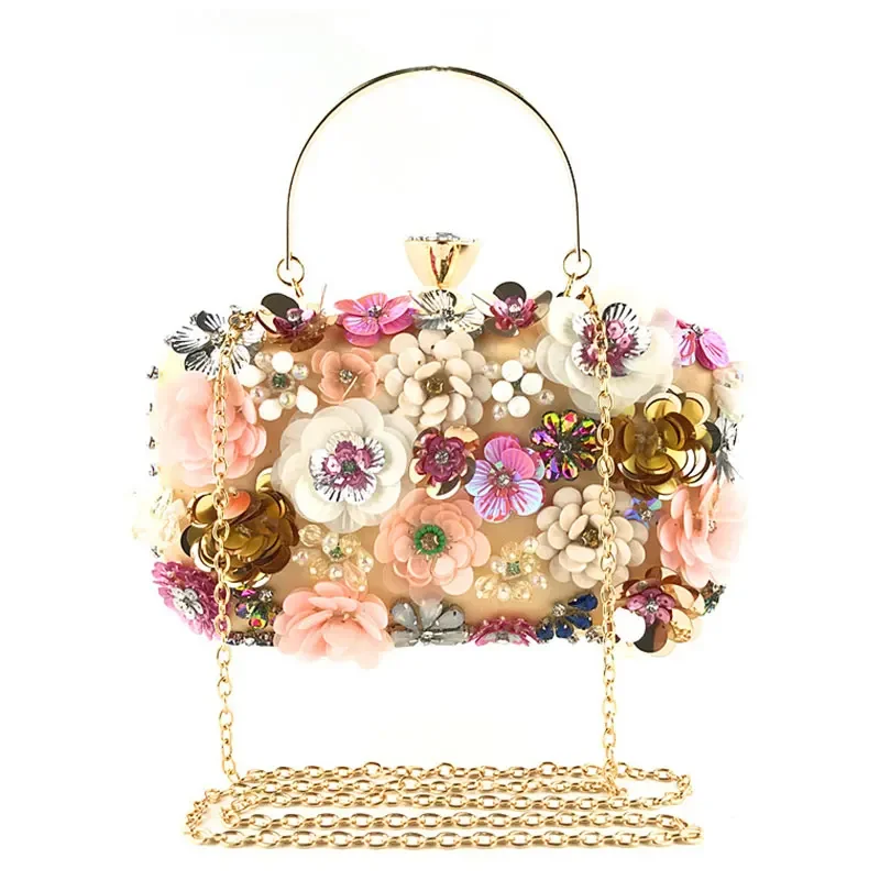 

Women's Luxury Evening Bag Fashion Floral Decoration Women Handbags Wedding Banquet Chain Bags Female Shoulder Bag for Party