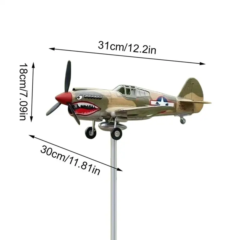 B84B Outdoor Wind Spinner Funny Rotating Garden Decorative, Warplane Design, ABS Metal for Yard, Lawn, Patio, Courtyard