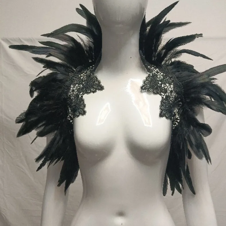 

Gothic Style Feather Shawl Cowl Neck Fake Collar Performance Costume Accessories Lace Trim Scarf Party Ball Outfit Accessories