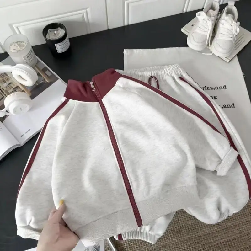 2026 Spring Hoodie Cardigan Set for Boys and Girls, New Zipper Fashion, Casual Trend, Letter Cartoon, Loose Korean Version