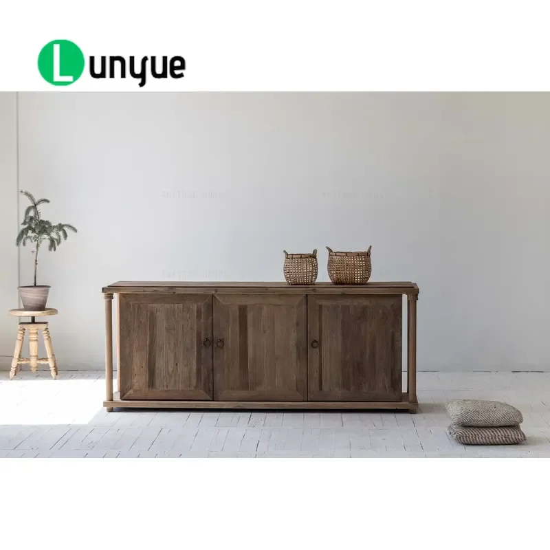 French Country Recycled Pine Antique Cabinet Sideboard with Drawers and Lockers Genuine Wood Storage Furniture for Living