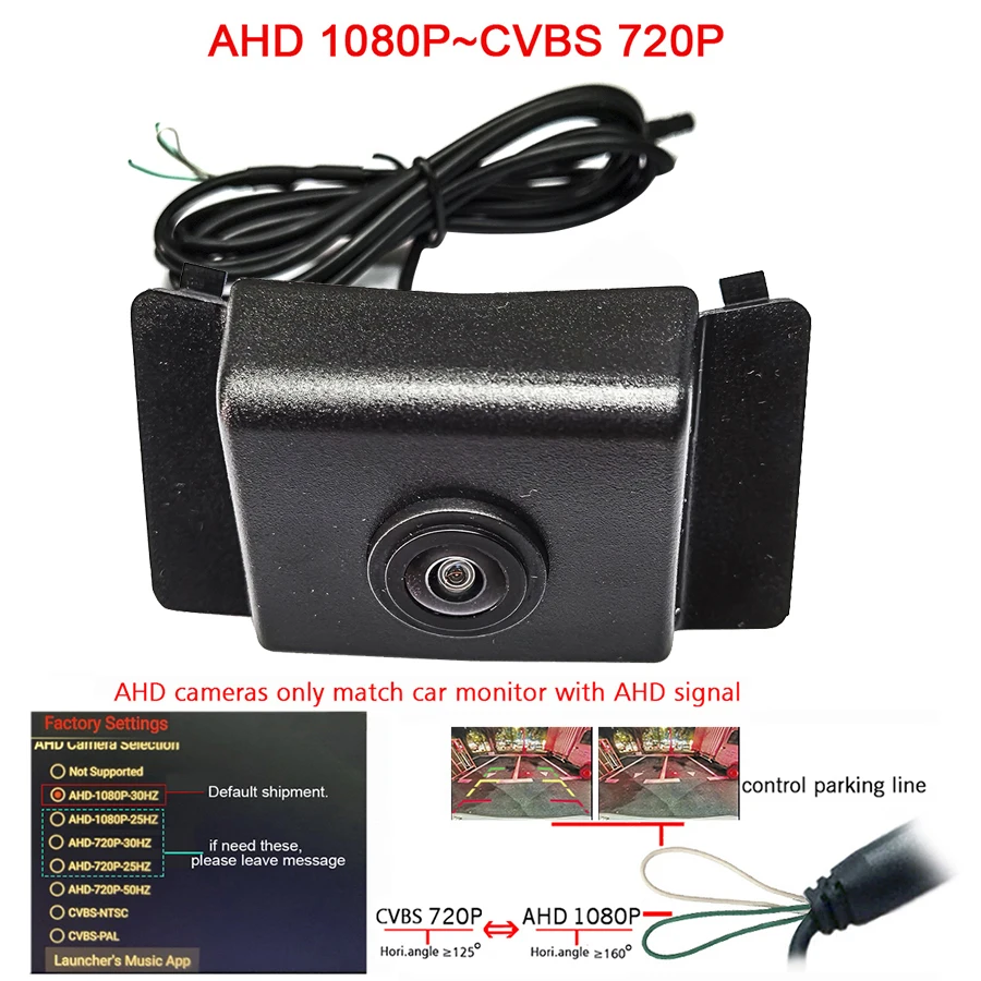 

180deg fisheye 1920*1080P AHD car front view camera for Hyundai Elantra Tucson 2021 year front grille parking camera HD720P CVBS