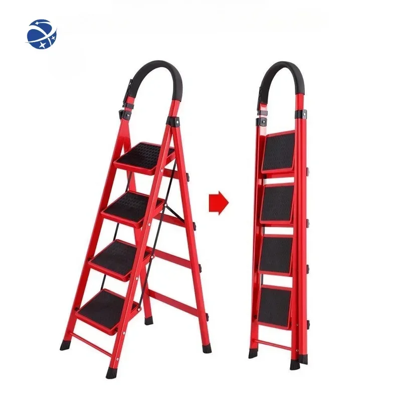 Climbing Ladder Household Safety Platform Red Folding Ladders Supermarket CE/EN131 Step Foldable Steel Modern 2-6 Carton