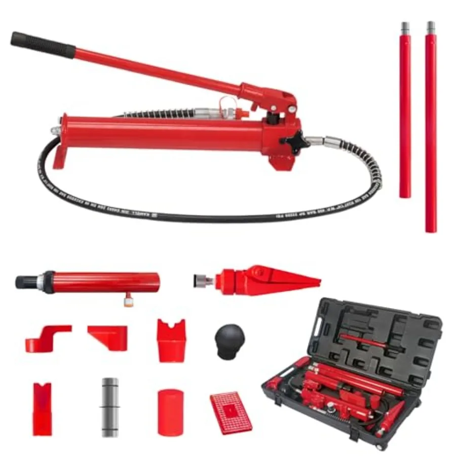 

10 Ton Porta Power Hydraulic Jack Kit 20 000 LBS Hydraulic Ram Set with Pump and 5.1 ft Oil Hose Portable Auto Body Frame Repai