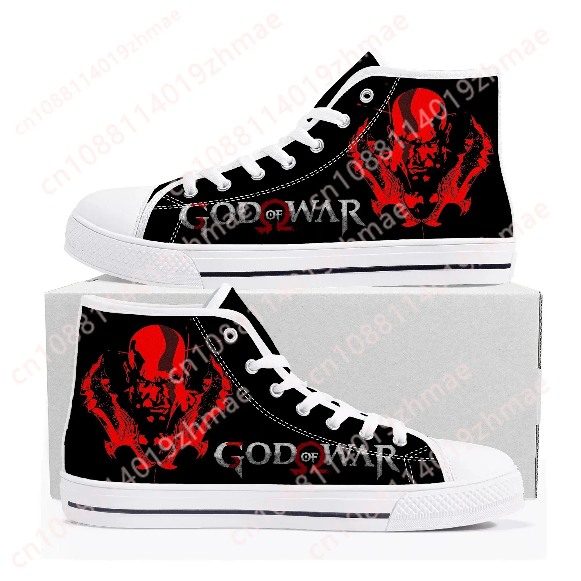 

Кроссовки God of War High Top с мультяшным принтом, мужские, женские, подростковые, высококачественные модные кеды из канваса, повседневные, на заказ